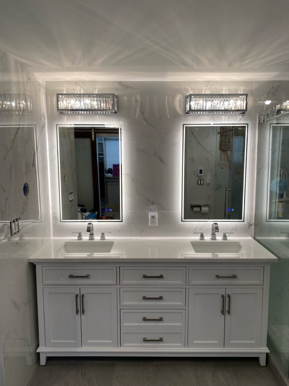 Luxury bathroom vanity lighting installation Pewaukee WI