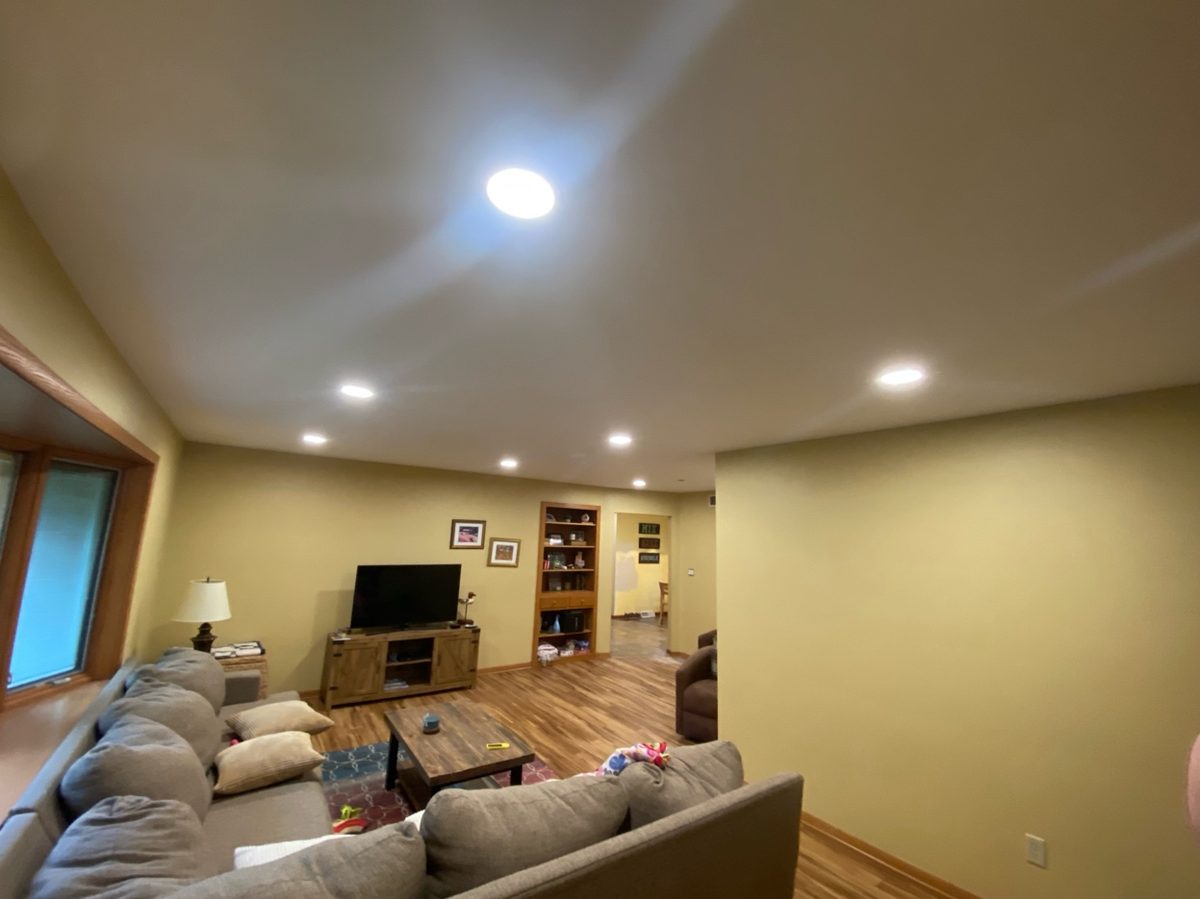 Basement recessed lighting installation by electrician in Pewaukee WI