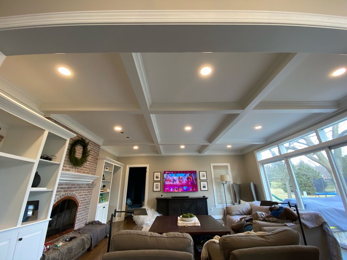Coffered ceiling recessed lighting installation Pewaukee WI